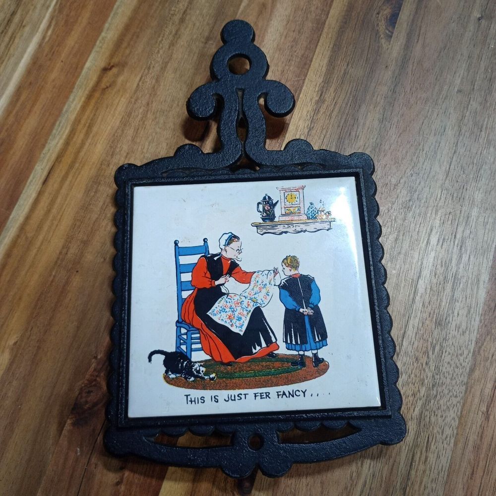 Vintage Enesco Cast Iron Tile Trivet Hot Plates‎ Wall Decor Novelty Humor Lot